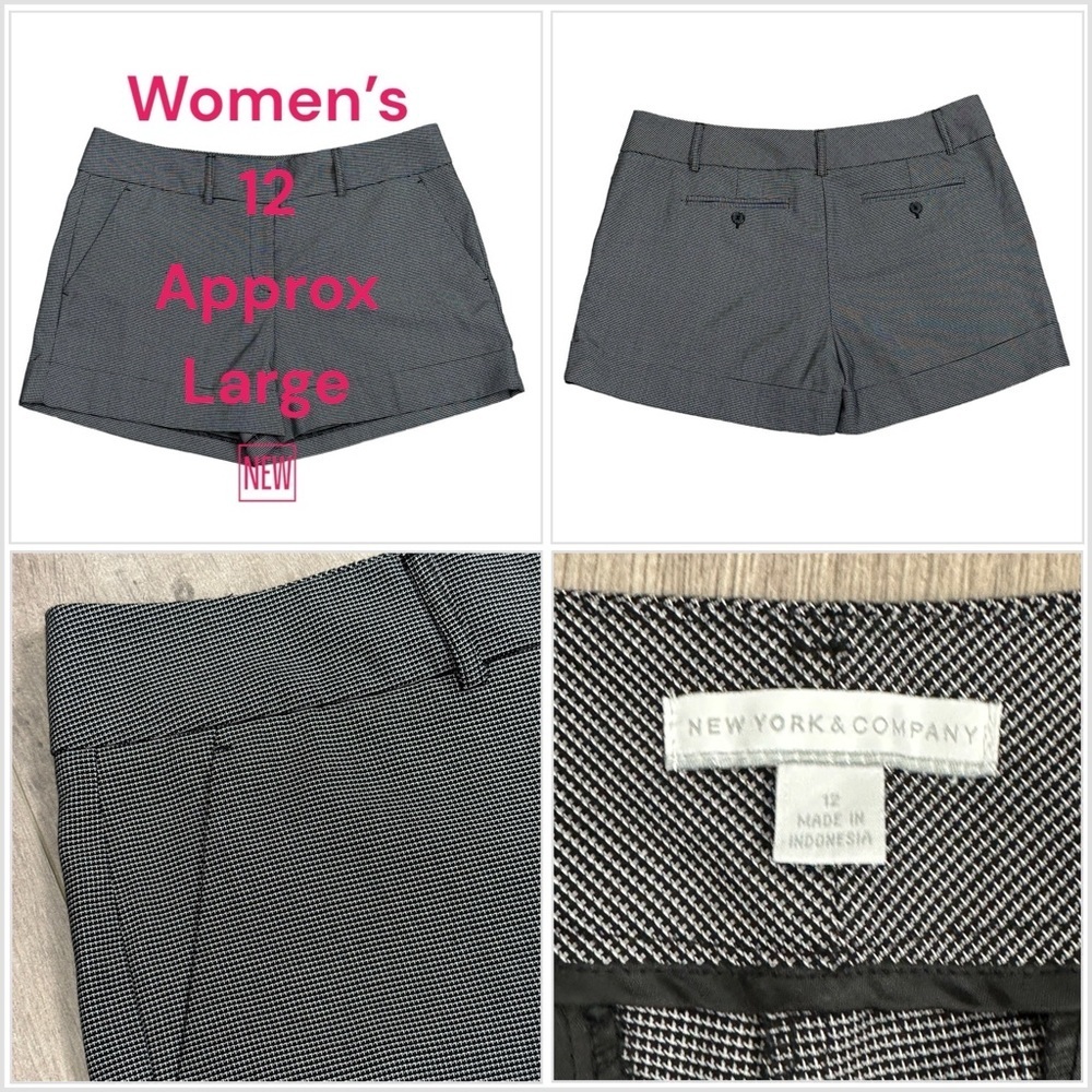 Women's New York & Co. 12 Large Chino Khakis Shorts Mini Check Black White NWOT